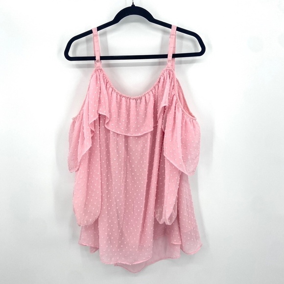 BOUTIQUE Pink Swiss Dot Cold Shoulder Flowy Tank Top Size 2X - Picture 2 of 5